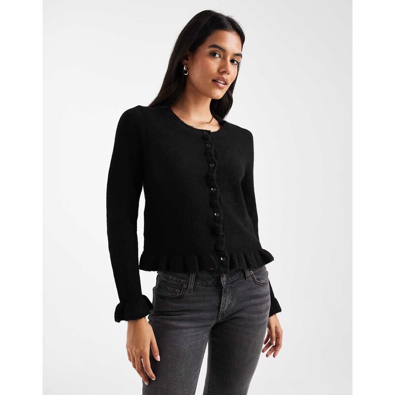 ONLY frill detail button cardigan in black