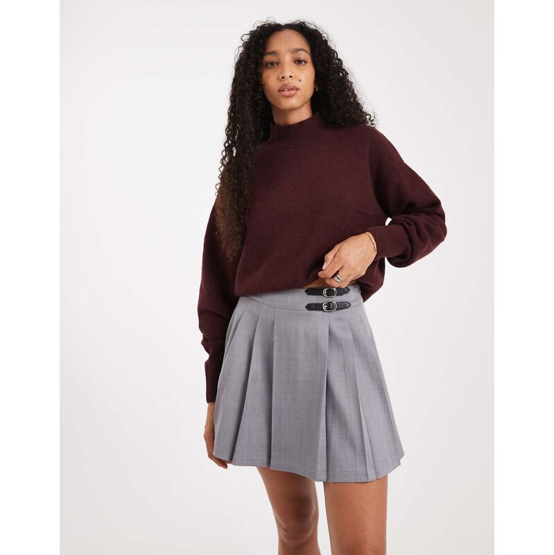 Threadbare pleated kilt mini skirt with buckle detail in grey
