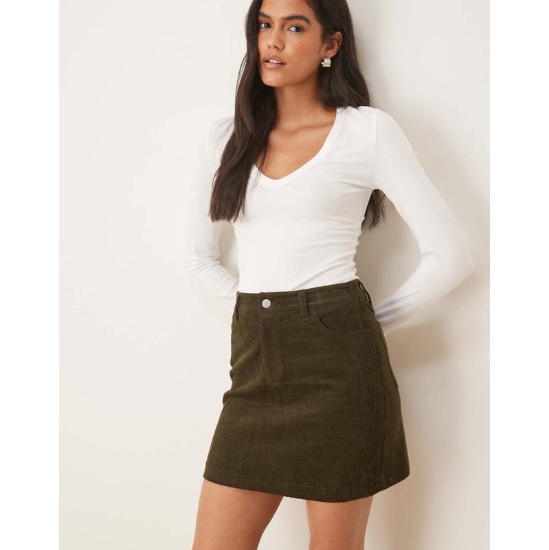 Threadbare cord mini skirt in olive green 109606813