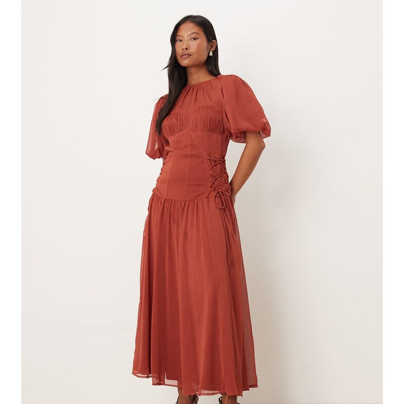 ASOS Petite ASOS DESIGN Petite puff sleeve chiffon midaxi dress in 113262522