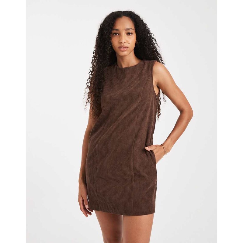 Threadbare cord sleeveless mini dress in chocolate brown