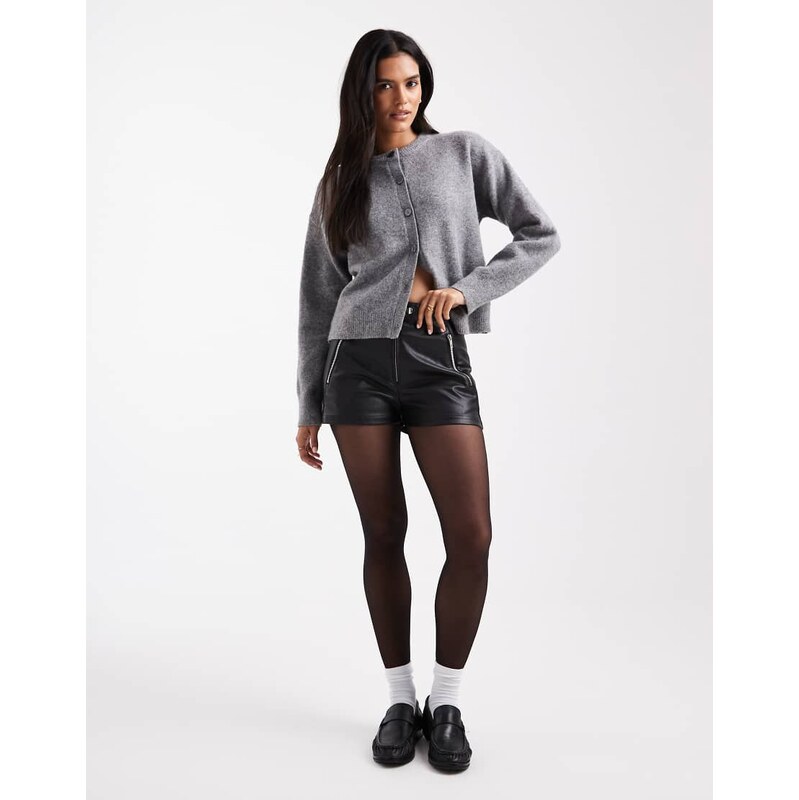 ASOS DESIGN utility micro short in faux leather-Black