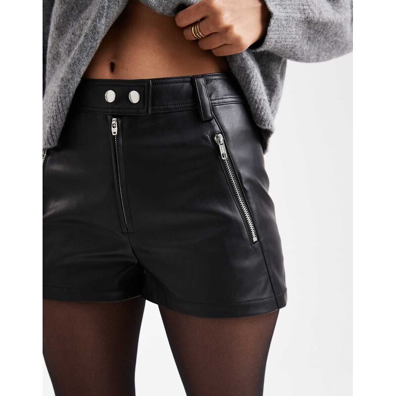 ASOS DESIGN utility micro short in faux leather-Black