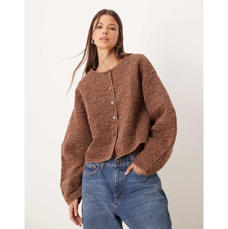 ASOS DESIGN quilted jacket in washed brown 115513787