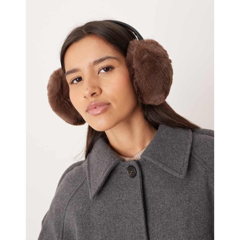 ASOS DESIGN adjustable ear muffs in brown faux fur 109596843