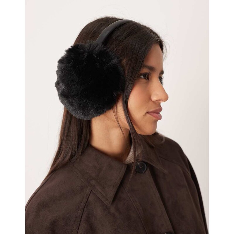 ASOS DESIGN adjustable ear muffs in black faux fur 109596844
