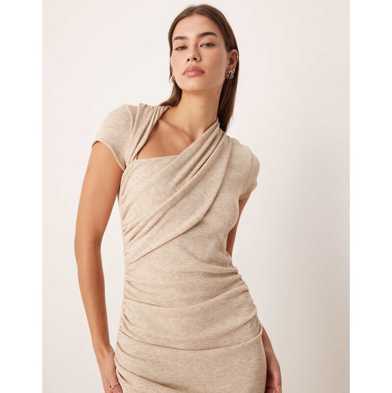 ASOS DESIGN ribbed asymmetric slash neck draped maxi dress in