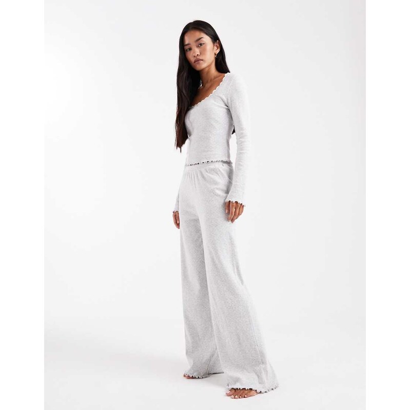 Miss Selfridge pointelle wide leg trousers in light grey