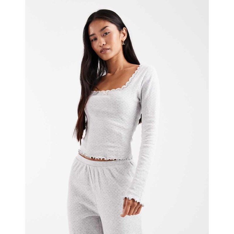 Miss Selfridge pointelle square neck top in light grey 115512865