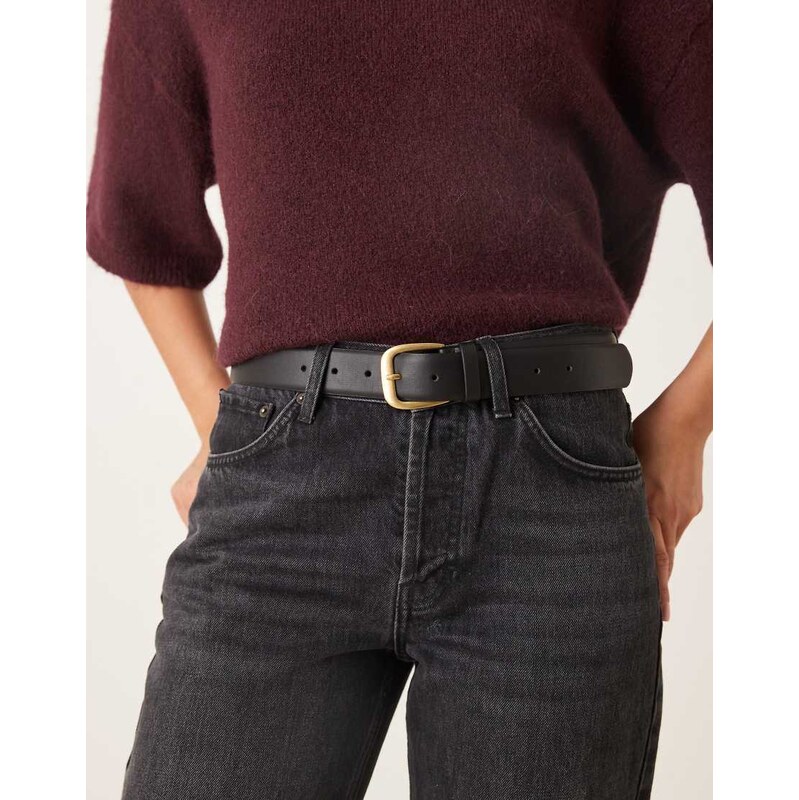 ASOS DESIGN waist and hip classic jeans belt in black with antique 109605381