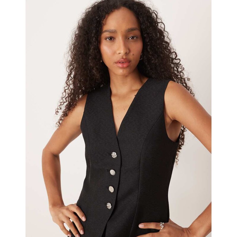 YAS textured waistcoat with ornate buttons in black