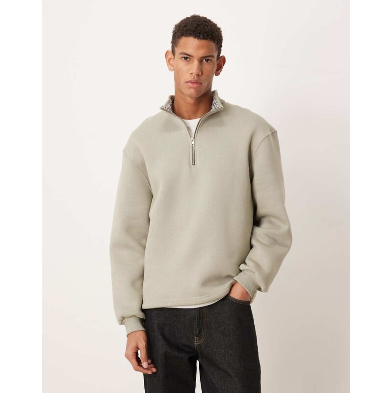 ASOS DESIGN oversized quarter zip sweatshirt with internal check