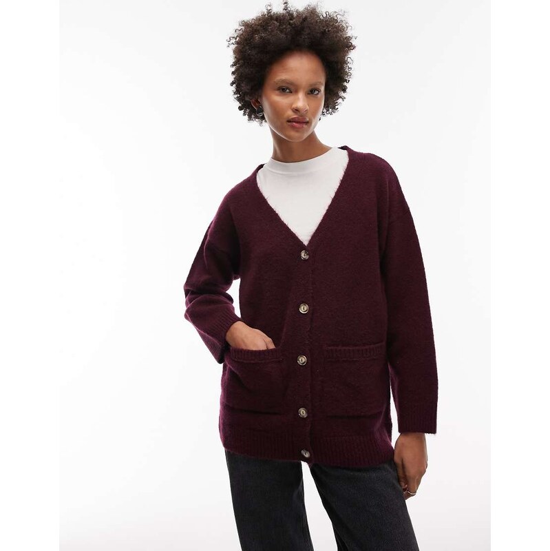 ASOS DESIGN knitted oversized cardigan in wine-Red