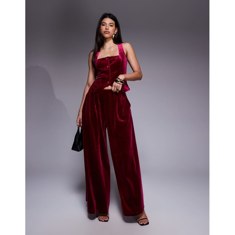 ASOS LUXE velvet pleated trouser co-ord in pink