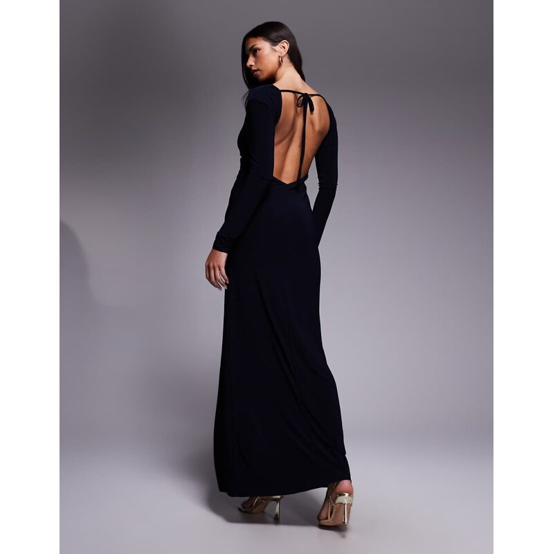 ASOS DESIGN plunge long sleeve twisted maxi dress in navy
