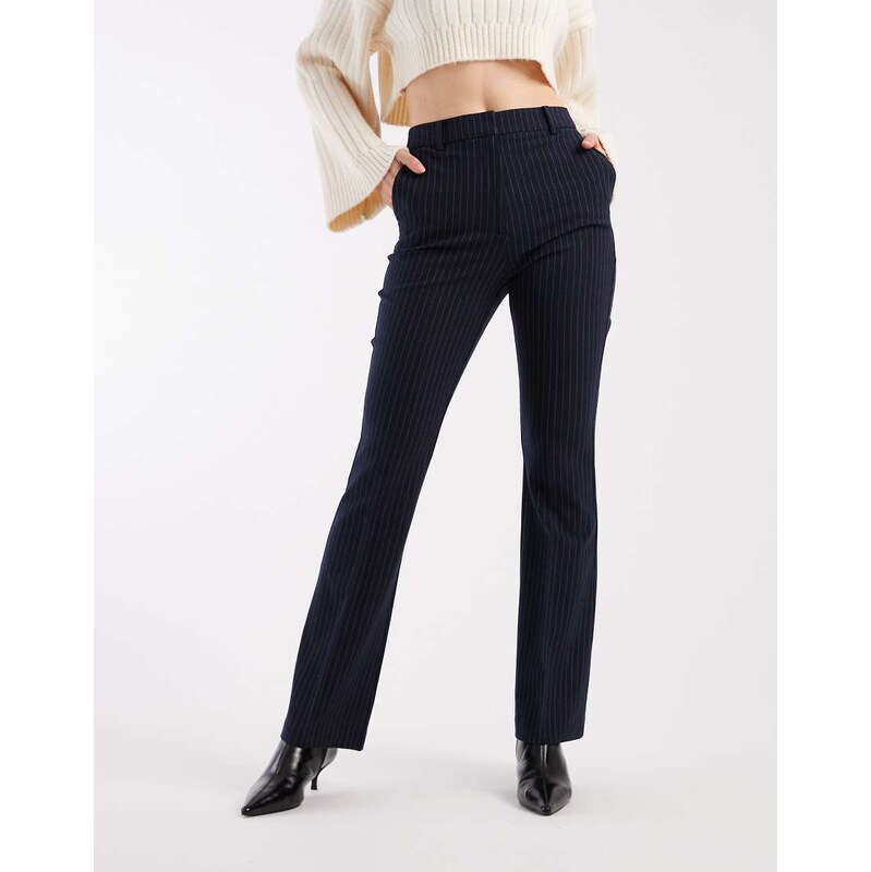 ASOS DESIGN tailored relaxed flare trousers in navy pinstripe