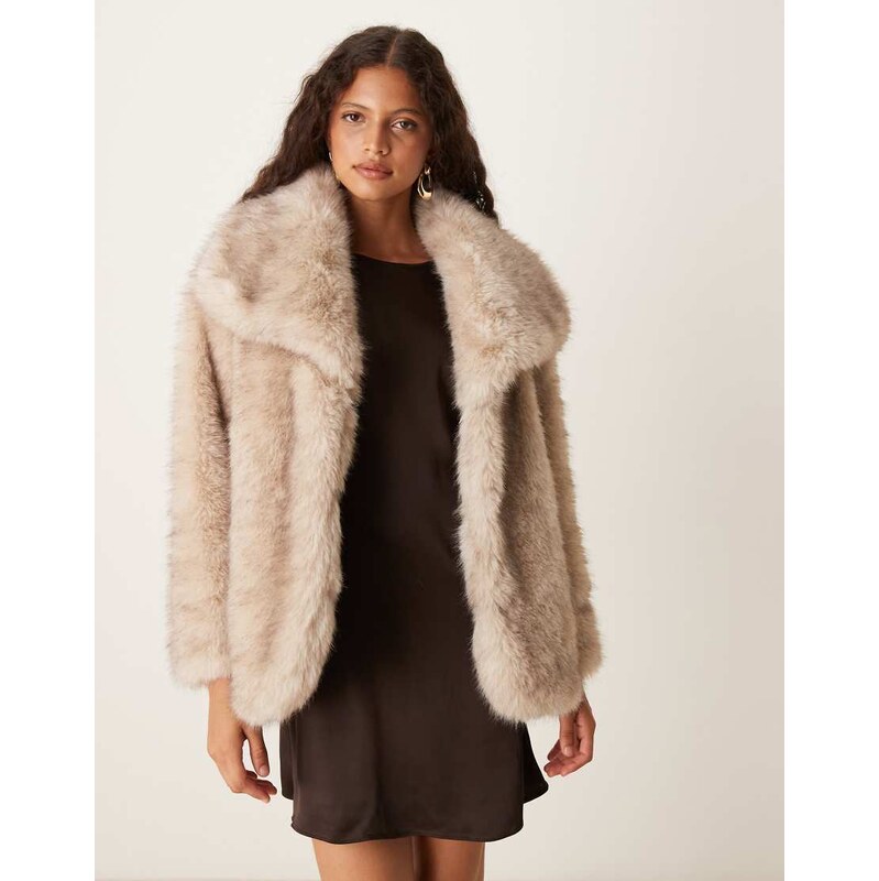 Pretty Lavish faux fur coat in stone-Neutral 109597184