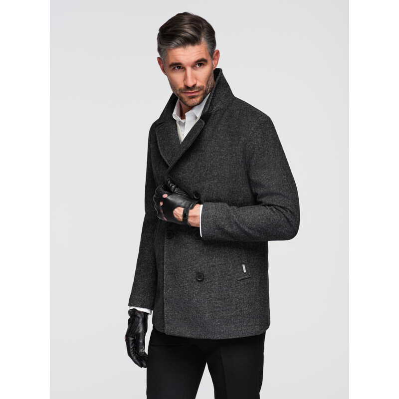 Ombre Mens short double-breasted wool coat - graphite