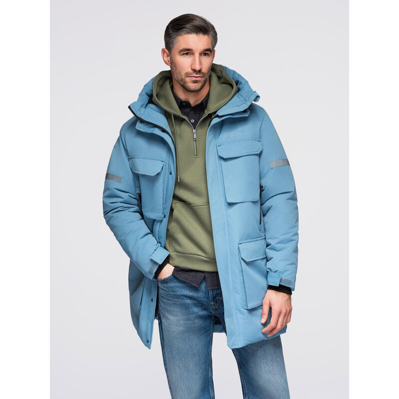 Ombre Insulated long mens jacket with reflective elements - blue