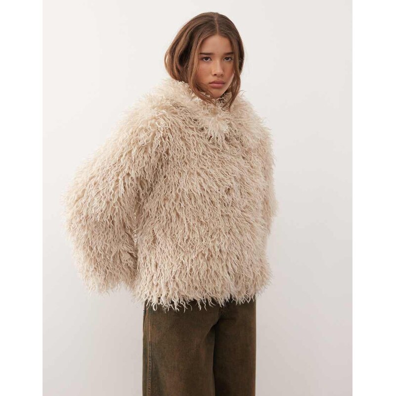 Reclaimed Vintage faux mongolian fur jacket in white