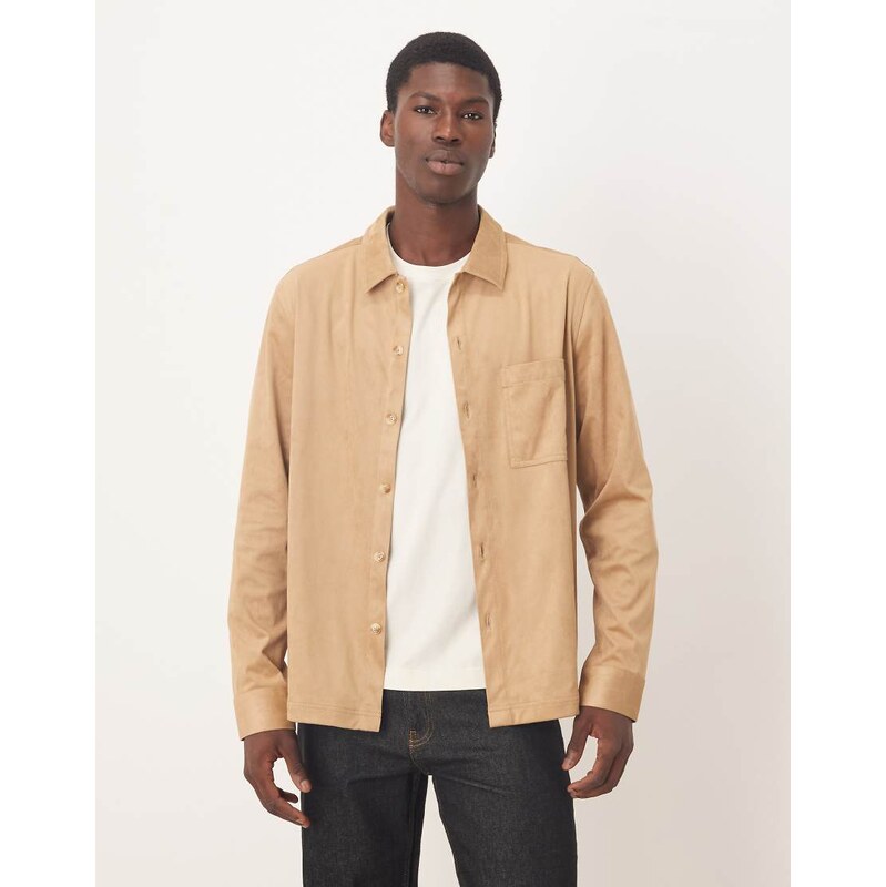 ASOS DESIGN overshirt in suede look in camel-Brown