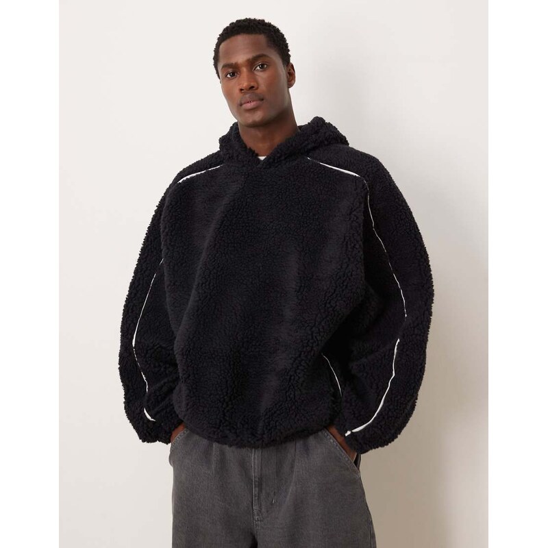 ASOS DESIGN extreme oversized borg hoodie with piping in navy