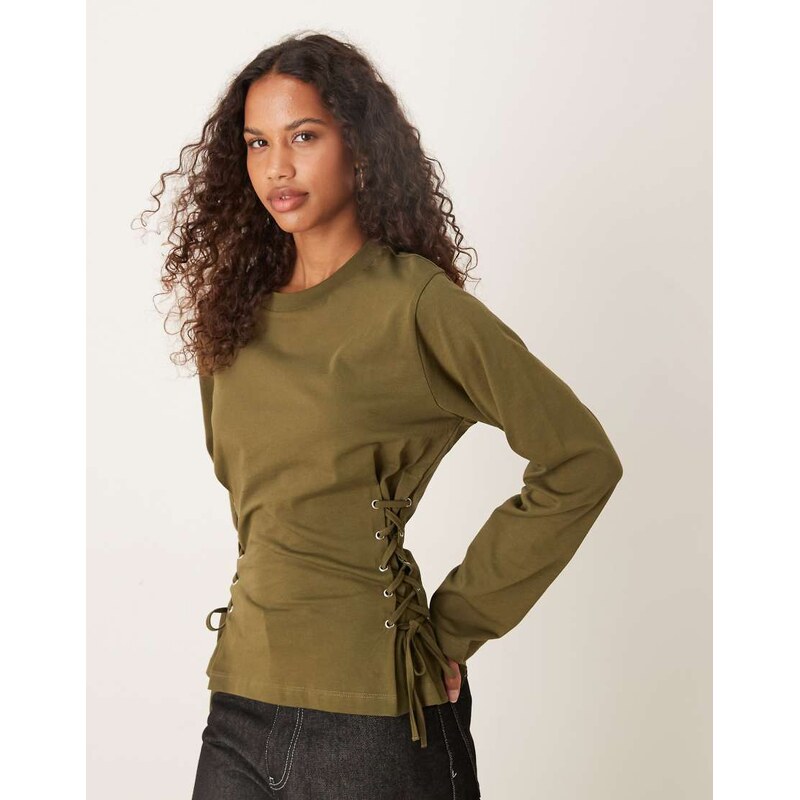ASOS Maternity ASOS DESIGN lace up side detail long sleeve t-shirt in 115516379