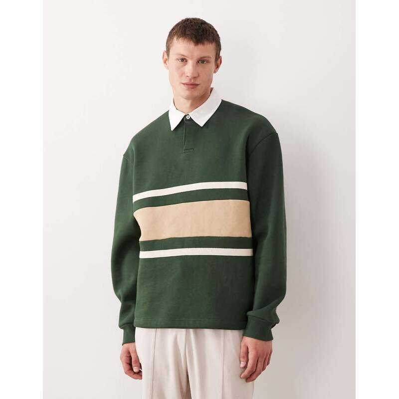 ASOS DESIGN relaxed rugby polo sweatshirt with cut & sew panel in 109602248