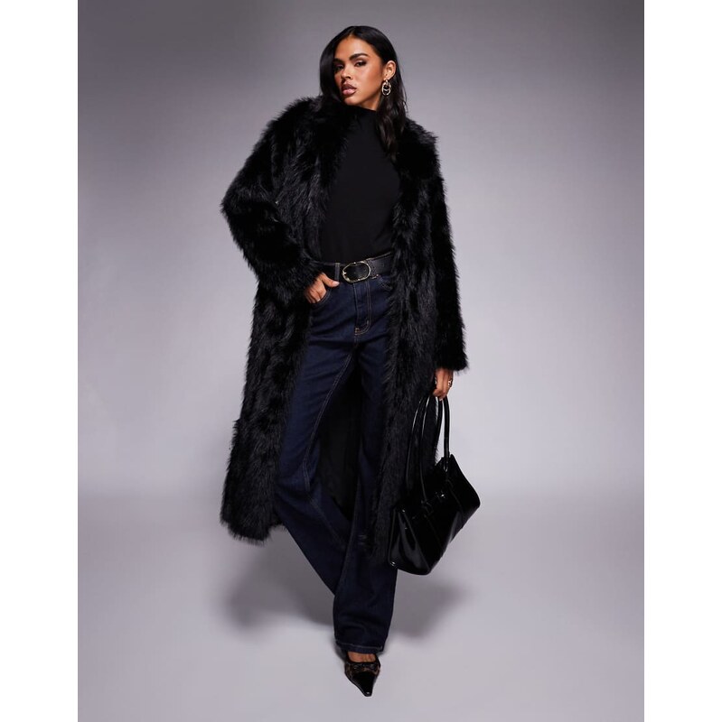 Princess Polly End of Beginning collar detail longline faux fur coat 110405965
