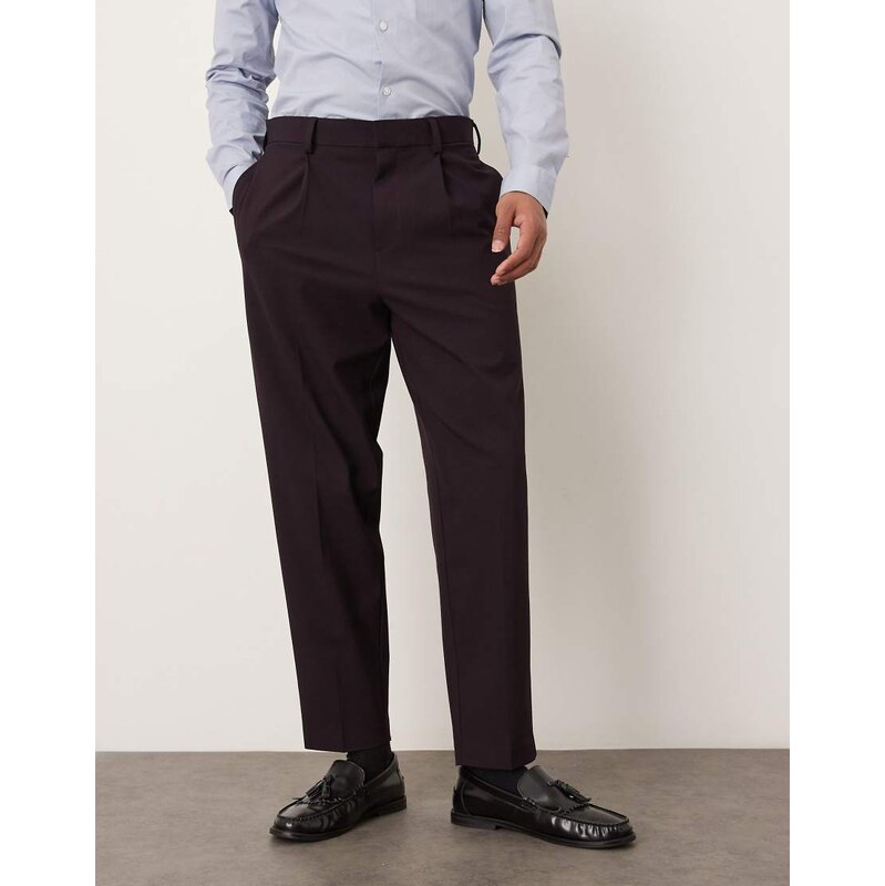 ASOS DESIGN smart pleated relaxed tapered trousers in black