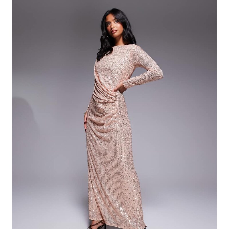 Jaded Rose Petite sequin modest maxi dress with ruched detail in