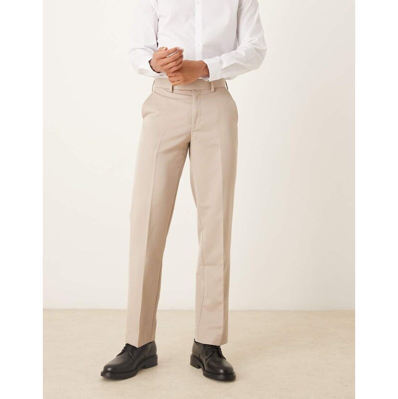 ASOS DESIGN smart straight leg trousers in stone-Neutral