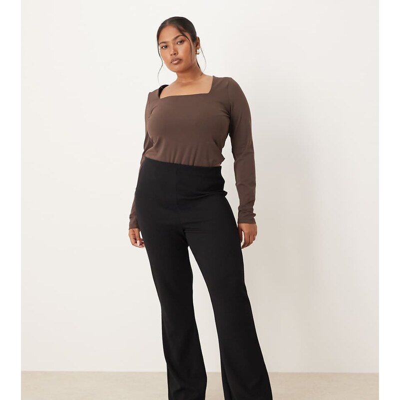 ASOS Curve ASOS DESIGN Curve heavyweight rib flare trouser in black 115513083
