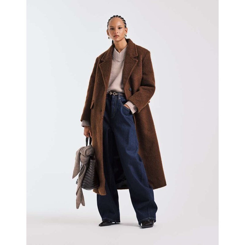 ASOS DESIGN premium brushed wool blend dad coat in toffee-Brown