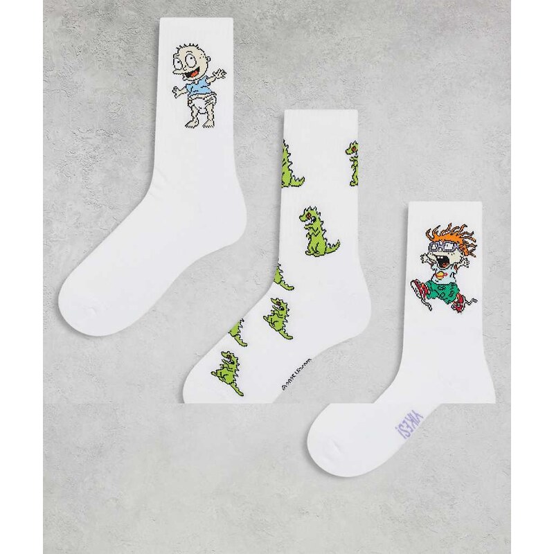 ASOS DESIGN 3 pack socks with Rugrats graphic in white 109605352
