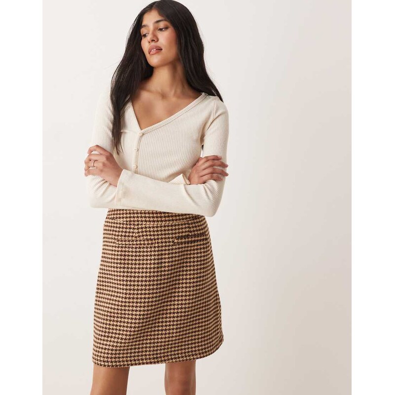 Threadbare check mini skirt with pocket detail in brown