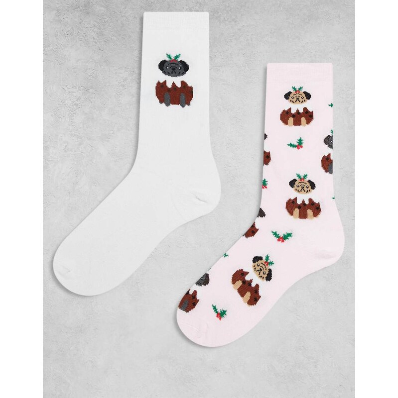 ASOS DESIGN pack of 2 dog christmas pudding socks in multi 109605364