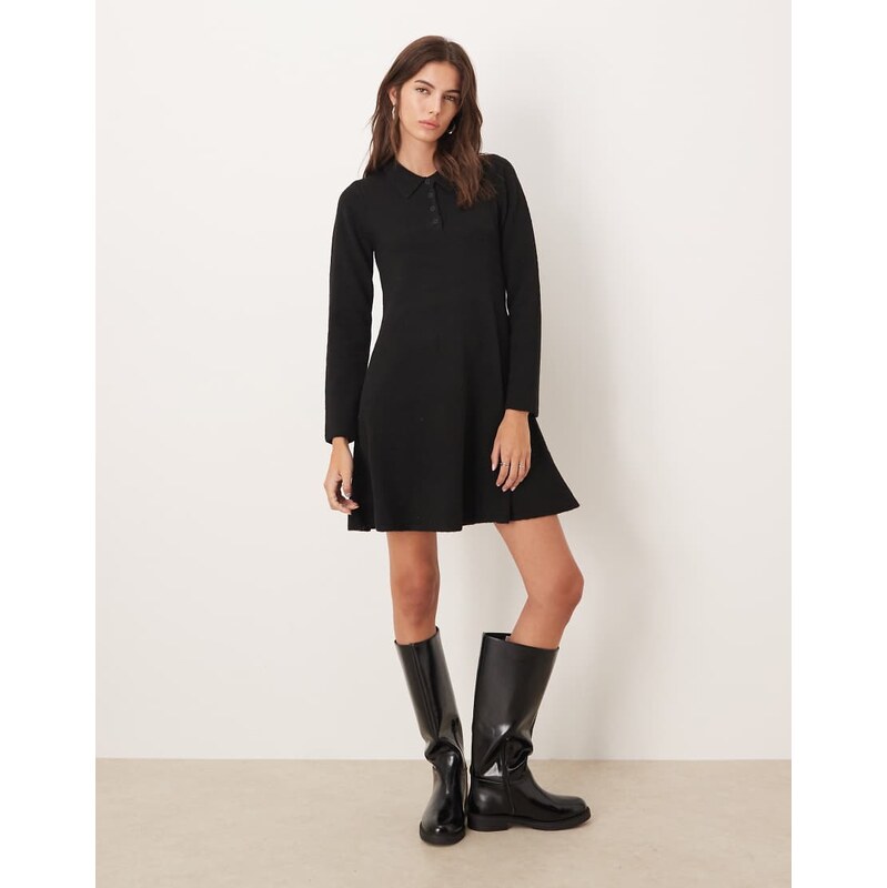 JDY polo knitted mini dress in black