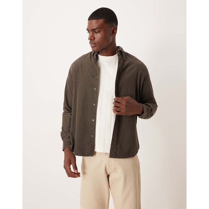 Mango 100% cotton cord shirt in brown