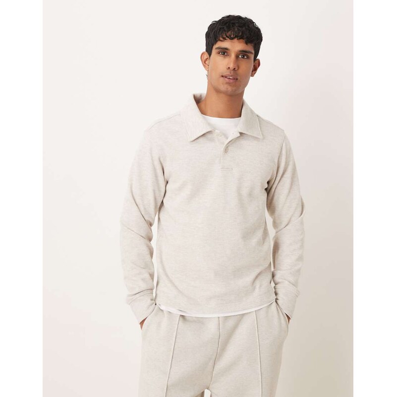 Mango classic polo sweatshirt in ecru-Neutral