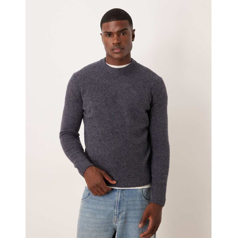 Mango wool mix knitted crew neck jumper in deep blue