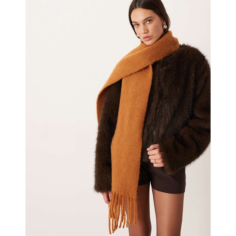 Mango wool mix scarf with tassles in orange 109605412