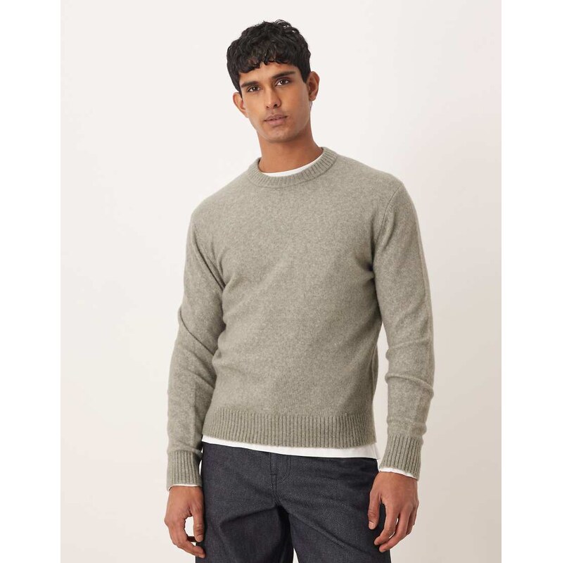 Mango wool mix knitted crew neck jumper in sage green