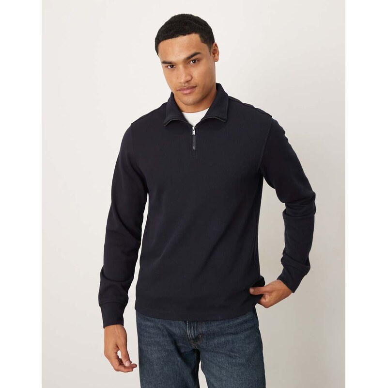 Mango quarter zip knitted jumper in navy
