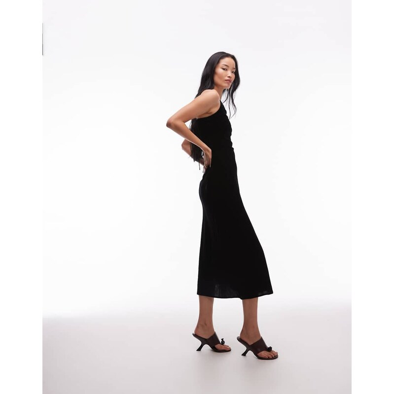& Other Stories midi strap velvet chiffon dress in black