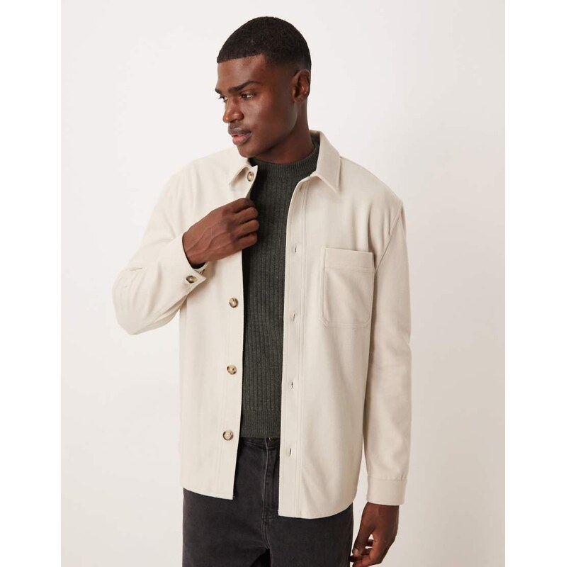 Mango wool textured overshirt in cream-Neutral