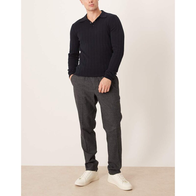 Mango tailored tweed trousers in navy