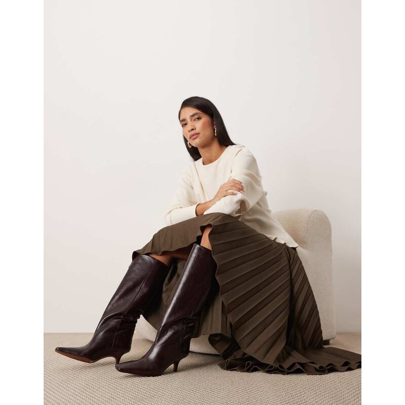 ARRANGE Rowe premium leather heeled knee boots in chocolate-Brown 113263139