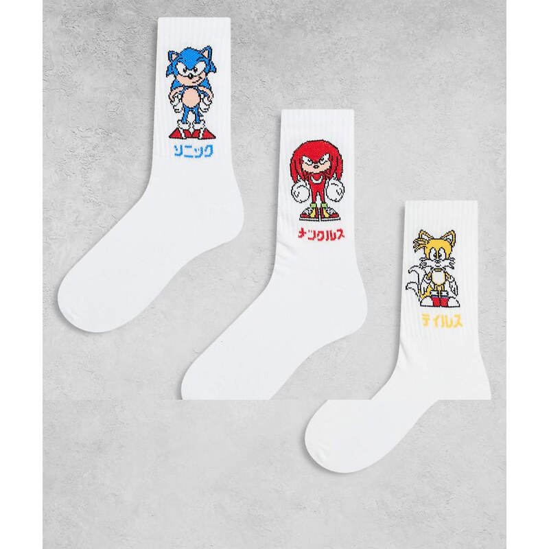 ASOS DESIGN 3 pack socks with Sonic graphic in white 109605654