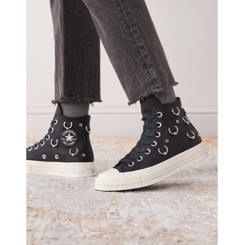 Converse Chuck 70 Hi trainers in black with silver hardware 109605680
